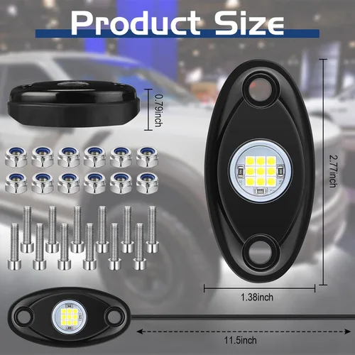 Miniatura 4 de Macarrie 12 Pods Luces LED Rock para Coche SUV Luces Underglow Impermeables Neón Trail Rig Lámpara Iluminación para Camión Motocicleta Barco ATV UTV