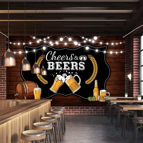 Miniatura 5 de Decoraciones de fiesta de animaciones y cervezas, tablero de madera rústico retro para cumpleaños de 30, 40, 50, fiesta temática de cumpleaños