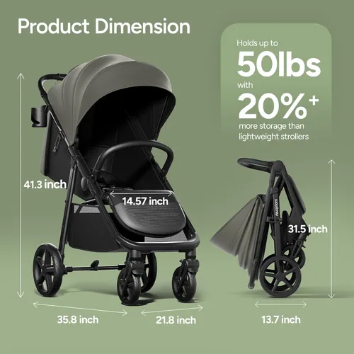 Miniatura 3 de Cochecito de bebé Mompush Nova para niños pequeños, bebés y recién nacidos Asiento espacioso y modo completamente plano Plegado compacto con una