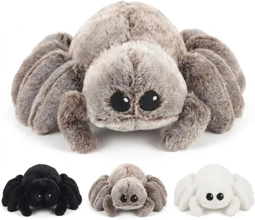 Miniatura 14 de Peluche de araña de peluche con sorpresa – Suave animal de peluche mamá araña con 3 arañas bebé en barriga con cremallera, juego para niños