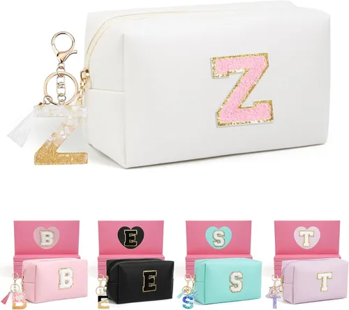 Miniatura 80 de AIBFRID 2 piezas de bolsas de maquillaje iniciales para mujeres, regalos de cumpleaños para niñas de 4 5 6 7 8 9 10 11 12 años, bolsas de cosméticos