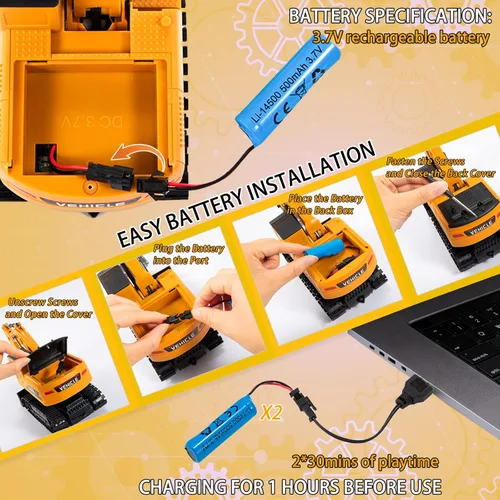 Miniatura 8 de Excavadora de control remoto para niños de 4 a 7 años, excavadora RC para niños, camiones de construcción de 27 MHz, vehículos de juguetes