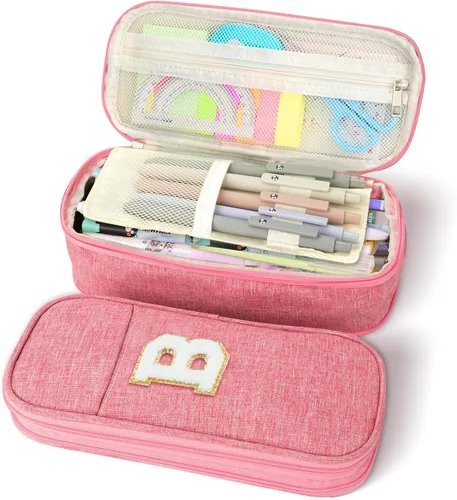 Miniatura 10 de Estuche de lápices de gran capacidad color rosa, lindo estuche de lápices con cremallera para niñas y mujeres, bolsa de lápices expandible