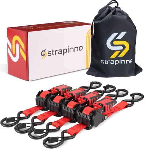 Miniatura 8 de Strapinno Paquete de 4 correas retráctiles de trinquete de 1 pulgada x 6 pies, amarres seguros con asas de acero recubiertas de goma, ganchos en S