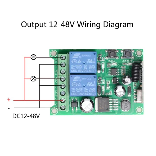 Miniatura 2 de Interruptor de control remoto universal inalámbrico DC 12V 24V 36V 48V 2CH 10A, módulo receptor de relé con transmisor remoto RF de 2 canales