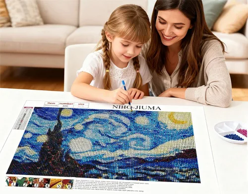 Miniatura 5 de NIHO-JIUMA Van Gogh - Kit de pintura de diamantes 5D de noche estrellada, regalo de arte de diamante de taladro completo para adultos