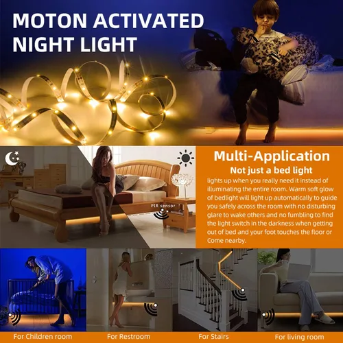 Miniatura 2 de Tira de luces LED activadas por movimiento, de 9.84 pies, color blanco cálido, no impermeable, alimentado por USB, con sensor de movimiento