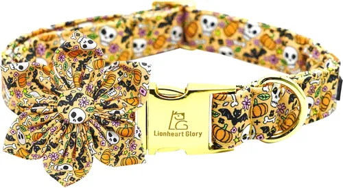 Collares de perro Lionheart glory de Halloween con flores, collar de calavera con flores, collar para mascotas niña y niño, collar de perro flor y