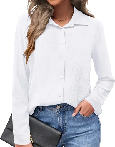 Miniatura 13 de AUSELILY - Camisas con botones para mujer, manga larga, cuello con botones, blusas casuales para el trabajo y negocios, túnicas
