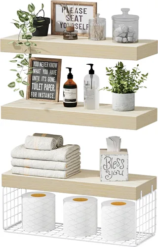 Miniatura 9 de QEEIG Estantes de baño sobre el inodoro, estantes flotantes montados en la pared, almacenamiento de papel higiénico, estante pequeño de decoración