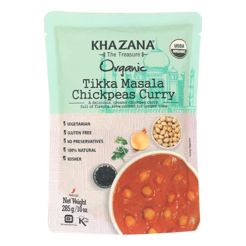 Khazana Comidas indias orgánicas listas para comer (paquete de 6) - Tikka Masala Curry de garbanzos - Bolsas de 10 onzas | Sin OMG, vegano, sin