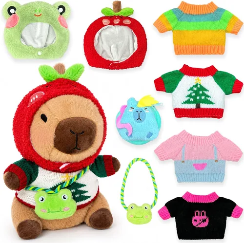 Miniatura 17 de Capybara Peluche con 9 piezas de Ropa y Accesorios, 10.2 pulgadas Lindo Animal de Peluche Capybara, Juguetes de Peluche para Vestir, Lindos Peluches