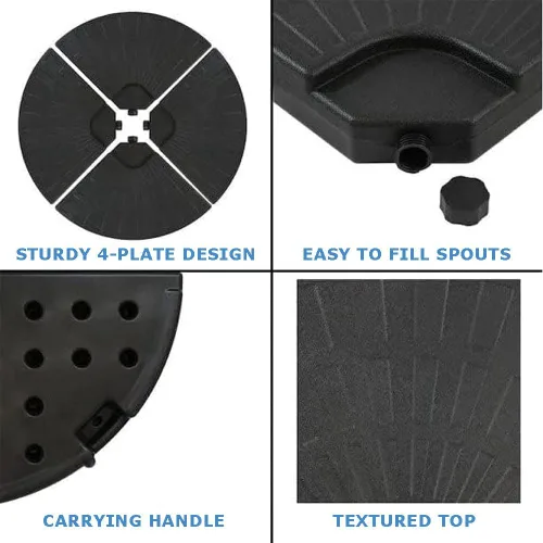 Miniatura 6 de Base de sombrilla de patio de 4 piezas, soporte voladizo resistente para paraguas de fácil llenado, placa base circular para sombrilla de patio al
