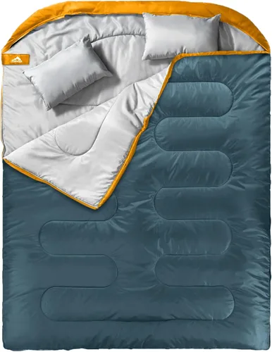 Miniatura 14 de MEREZA Saco de dormir doble para adultos y hombres con almohada, tamaño XL, Queen, saco de dormir para dos personas para todas las estaciones