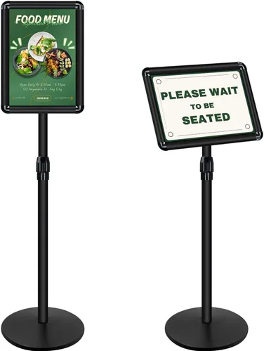 Miniatura 14 de Paquete de 6 soportes para letreros de pedestal de 11 x 17 pulgadas, soporte de exhibición ajustable para pedestal, soporte de aluminio para Negro