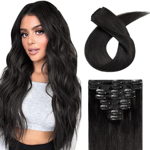 Miniatura 26 de Extensiones de cabello con clip, cabello humano Remy, extensiones de cabello largo lacio de una pieza con 5 clips, con gancho para colgar
