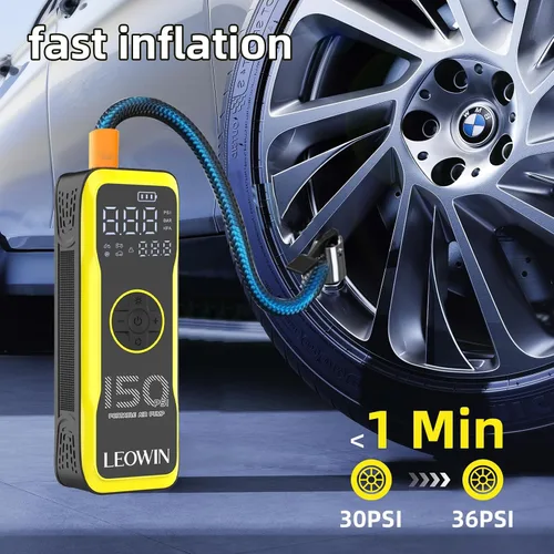Miniatura 3 de Bomba de aire portátil para neumáticos con medidor digital de presión de neumáticos/luz LED, batería recargable integrada y adaptador de corriente
