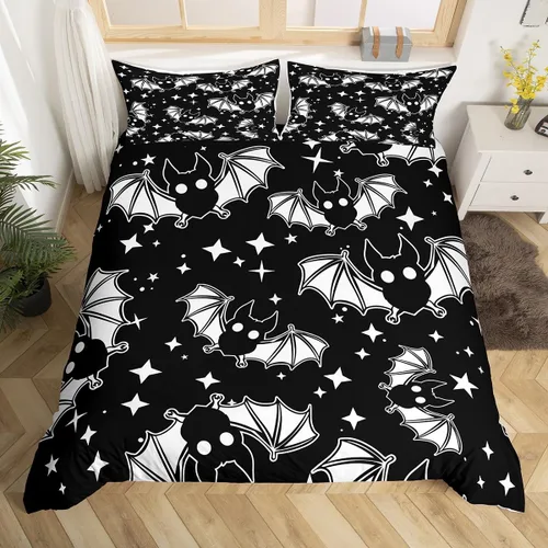 Miniatura 46 de Erosebridal Juego de ropa de cama de murciélago de Halloween, tamaño individual, con purpurina y estrellas, galaxia, funda de edredón para niños