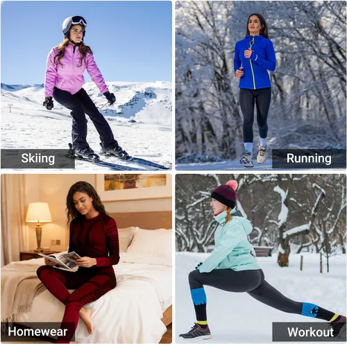 Miniatura 6 de MEETWEE - Ropa interior térmica para mujer, conjunto de primera capa de compresión para invierno, pantalones largos forrados de forro polar