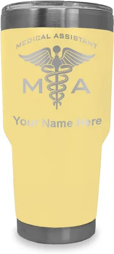 Miniatura 88 de LaserGram Taza aislada al vacío de 20 onzas, asistente médico MA, grabado personalizado incluido (rosa)