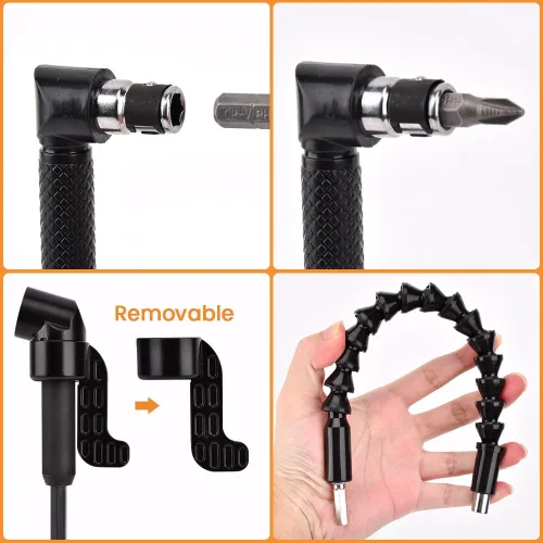 Miniatura 7 de 17 extensiones de broca flexible, con 3 adaptadores de enchufe giratorios, 2 accesorios de taladro hexagonal de 105° en ángulo recto, 10 puntas