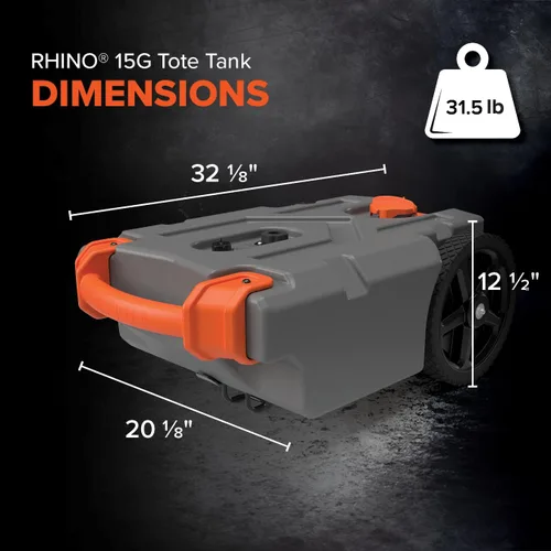 Miniatura 4 de Camco Rhino - Tanque portátil de 15 galones para RV - Cuenta con ruedas grandes resistentes a pinchazos y orificio de drenaje bajo - Incluye