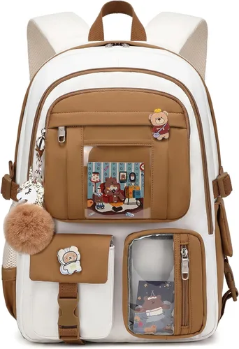 Miniatura 11 de Mochila para niñas con accesorios, mochila para laptop y libros de 16 pulgadas, bolsa escolar kawaii, mochila para universidad, viaje y día a día
