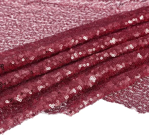 MECCANIXITY Tela de lentejuelas rojo burdeos, 4 yardas de longitud 4.2 pies de ancho, tela de malla de lentejuelas brillantes para decoración de