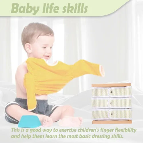 Miniatura 3 de Montessori - Juguetes de madera para vestirse, tabla de aprendizaje, habilidades básicas de vestir: botones, broches de presión, cremalleras