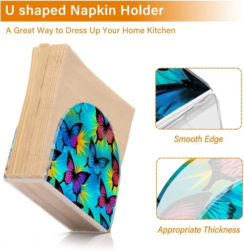 Miniatura 4 de Servilletero con diseño de mariposa azul y morado para mesas, servilleteros de acrílico transparente, servilleteros de cóctel para cocina