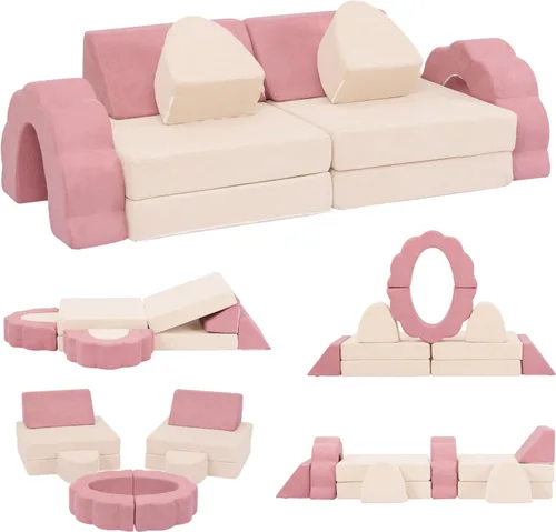 Miniatura 7 de LOAOL Sofá de Juego para Niños 10 Piezas, Sofá de Juego Modular para Niños, Sofá de Espuma Multifuncional para Niños Pequeños, Sofá de Juego
