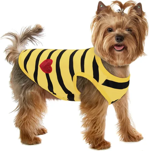 Miniatura 35 de Camiseta a rayas para perros y gatos, chaleco de algodón para primavera, verano, para mascotas, adecuada para mascotas pequeñas y medianas y Amarillo