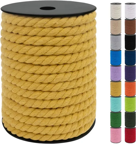 Miniatura 45 de JeogYong Cordón de macramé de 8mm, cuerda de lana de macramé de algodón natural de 131 pies, cordón de algodón trenzado de 3 hebras, hilo de macramé