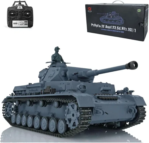 Miniatura 7 de Heng Long US en stock, tanque RC 1/16 7.0 actualizado alemán Panzer Iv F2 RTR RC Tank 3859 pistas de metal Torreta giratoria de 340° generador
