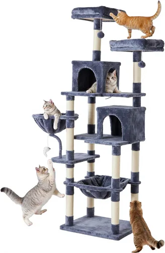 Miniatura 33 de DUMOS Torre grande de árbol para gatos de 66 pulgadas, torre alta de escalada para gatos de varios niveles con postes rascadores de sisal natural