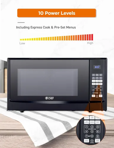 Miniatura 3 de COMMERCIAL CHEF Microondas de 1.4 pies cúbicos con 10 niveles de potencia, microondas pequeño con botón pulsador, microondas de 1100 vatios