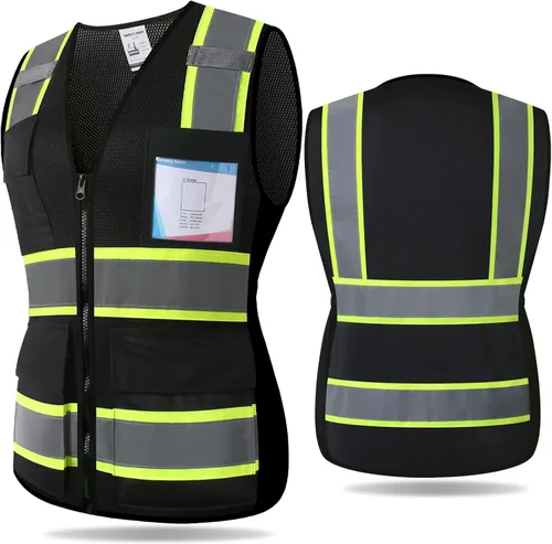 Miniatura 16 de Chaleco de seguridad reflectante para hombres y mujeres con 5 bolsillos y cierre frontal, chaleco de malla de alta visibilidad para construcción