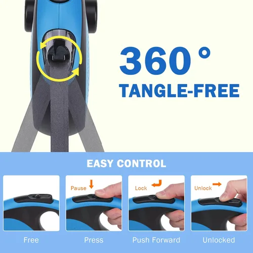 Miniatura 6 de SCENEREAL Correa retráctil para perros pequeños, medianos y grandes de hasta 110 libras, cinta de nailon sin enredos de 26 pies y 360° con cuerda