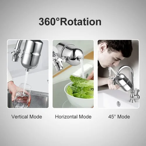 Miniatura 9 de Filtro de agua de acero inoxidable para grifo de fregadero, filtro reutilizable de lavado para refrescar, NSF/ANSI 42 y 53 con rotación de 360°