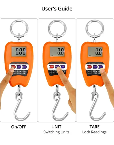 Miniatura 4 de QWORK Báscula de Peso Colgante, Báscula Digital de Grúa de 200kg/440lbs, Báscula para Pesca de Peso de Peces con Carcasa de Aluminio y Pantalla LED