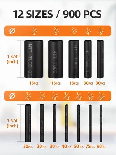 Miniatura 2 de Eventronic Kit de 900 tubos termorretráctiles de alambre, tubo termorretráctil industrial para cables, envoltura termorretráctil de grado marino