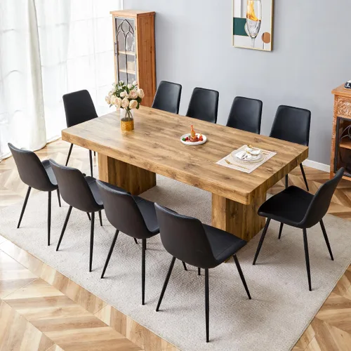 Miniatura 9 de gopop Rustic Modern 79" Rectangular Dining Table, Solid Wood Farmhouse Kitchen Table with Sturdy Legs, Wooden Dining Room Table for 6–10 People