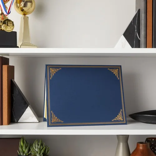 Miniatura 2 de Paquete de 12 titulares de certificados, diploma, cubierta de documentos para certificados de premio de tamaño carta, azul marino, borde dorado