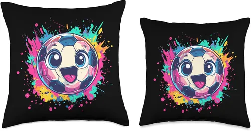 Miniatura 3 de Cute Soccer Ball Face for Kids and Toddlers Throw Pillow