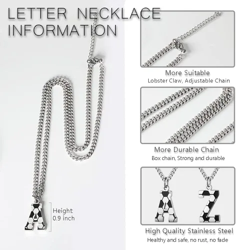 Miniatura 3 de AIAINAGI Collar de fútbol con letra A-Z para niños, dije de fútbol de acero inoxidable, cadena de plata de 22 pulgadas, regalo de fútbol