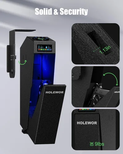 Miniatura 6 de HOLEWOR - Caja de seguridad para armas, pistola biométrica con acceso rápido por huella digital, caja fuerte para armas de fuego con montaje único