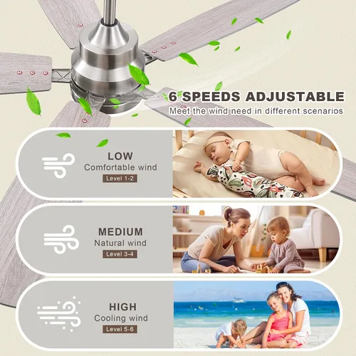 Miniatura 5 de Ventiladores de techo con luces y control remoto, ventilador de techo de montaje empotrado de 52 pulgadas con motor de CC reversible silencioso