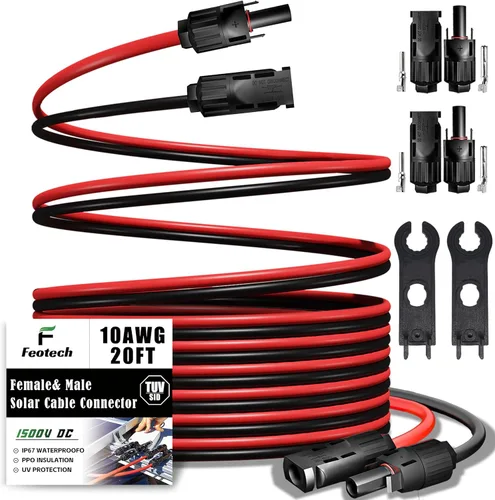 Miniatura 18 de Cable de Extensión Solar de Doble Hilo de 50 Pies - 10AWG (6mm) Negro y Rojo con Conectores de Panel Solar IP67 para Uso en Exteriores y Marino