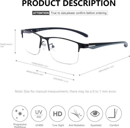 Miniatura 5 de SKYOAK Paquete de 2 lentes de lectura TR90 de alta calidad para hombres, medio marco sin línea, bloqueo de luz azul, para lectura frente a