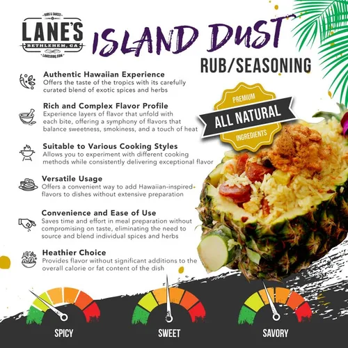 Miniatura 3 de Lane's Island Dust Rub Alaea - Sal de condimento de sal marina hawaiana, especia de sal roja hawaiana para mariscos y carne, fabricada en Estados